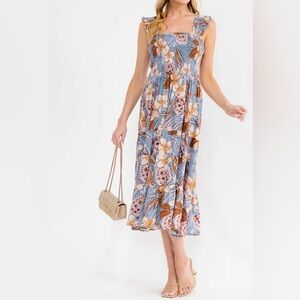 Women’s Smock Floral Blue Maxi Dress- (Multiple Sizes Available)